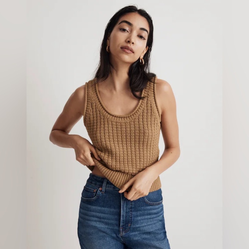 Madewell Textured-Stitch Sweater Tank in Dark Khaki, Size Small